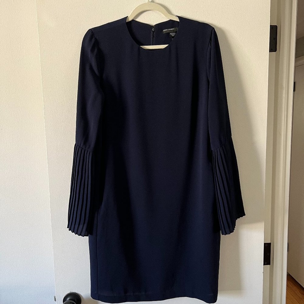 Maggy London Navy Blue Pleated Sleeve Dress - Size US 14